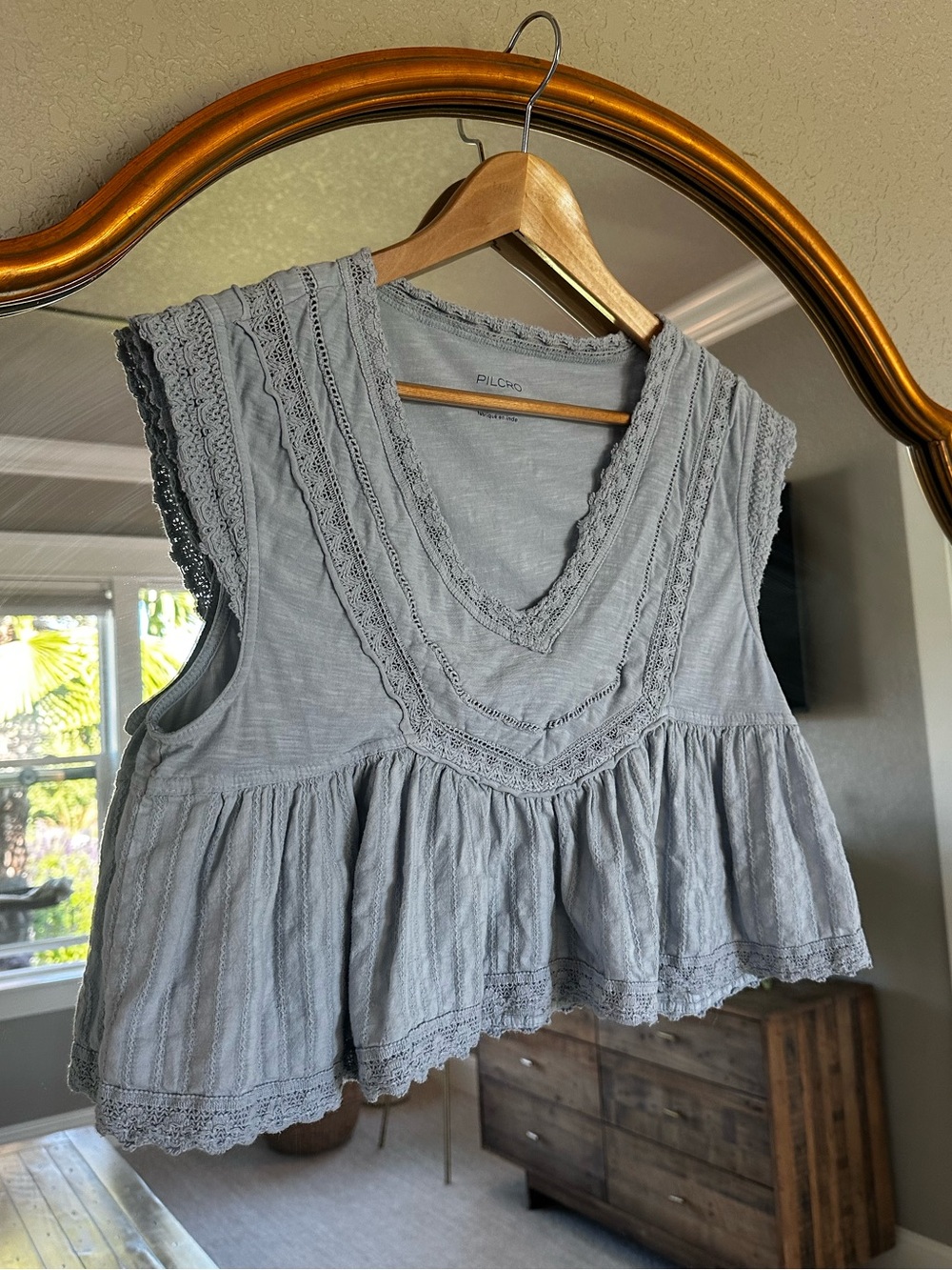 Pilcro Gray Lace-Trim Peplum Camisole